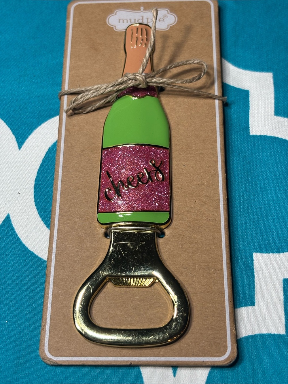 New Mudpie 'Cheers' Bottle Opener - Green & Pink Glitter